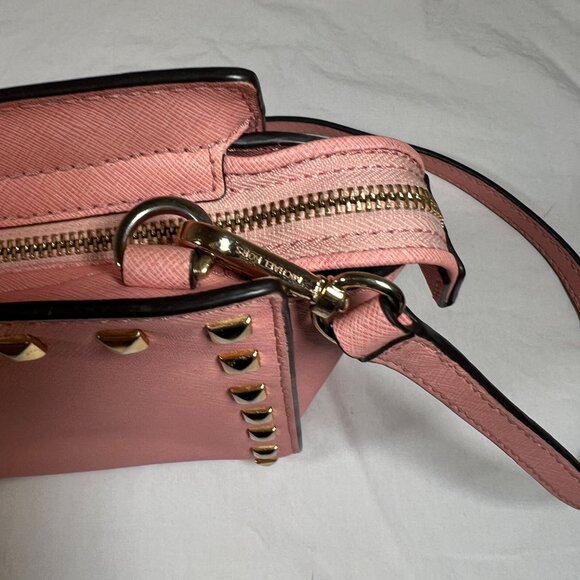 Michael Kors Pink Selma Studded Crossbody Bag Gold Accents Small - Picture 8 of 10